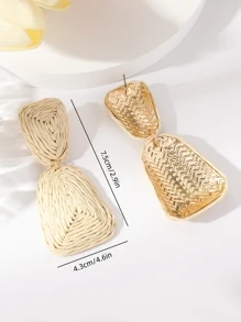 1對波西米亞度假風格編織拉菲草流蘇耳環適合女士,首飾配件 - 米色 - 查看 3