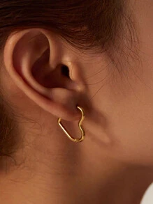 1pair Ins Style Titanium Steel Heart Shaped Hoop Earrings, Versatile Women's Stainless Steel Ear Accessory - Gold - View 5