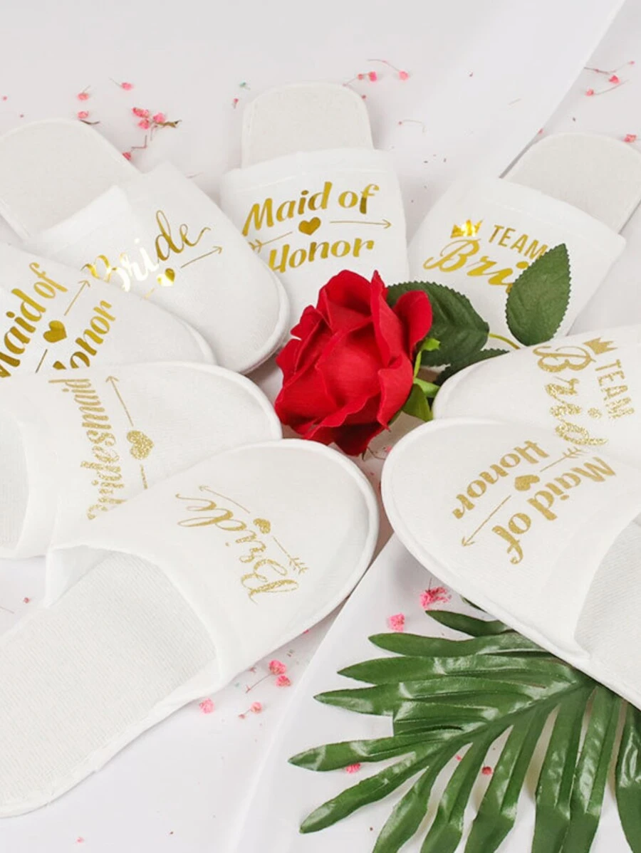 1pair Letter Graphic Disposable Slippers - Gold - View 1