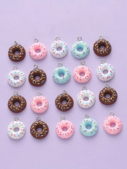 20st slumpmässig färg Iced Donut Form DIY smycken gör pärlor för halsband, örhängen, nyckelring, etc.