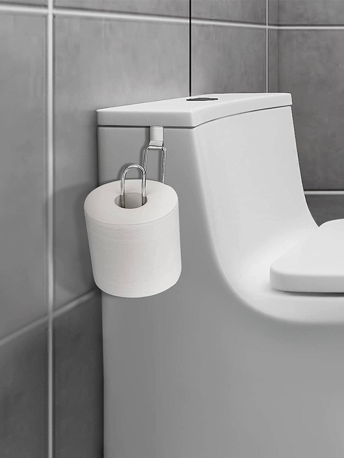 1入組不銹鋼浴室紙巾卷懸掛儲物鉤 - 銀色 - 查看 1
