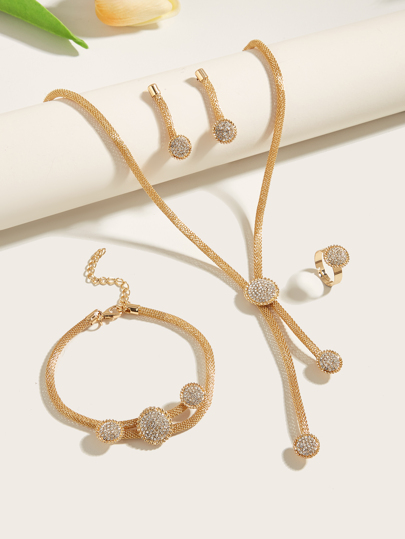 5pcs/Set Graduation Style Jewelry Set For Women, With Net Chain & Rhinestone Decoration, Suitable For Casual Parties