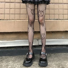 1雙女性星星圖案Y2K漁網褲襪適合派對 - 黑色 - 查看 2