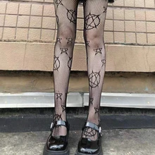 1雙女性星星圖案Y2K漁網褲襪適合派對 - 黑色 - 查看 5