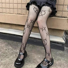 1雙女性星星圖案Y2K漁網褲襪適合派對 - 黑色 - 查看 6