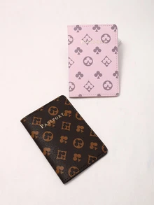 2 piezas Estuche para pasaporte con patrón geométrico con estampado de letra plegable - Multicolor - Ver 4