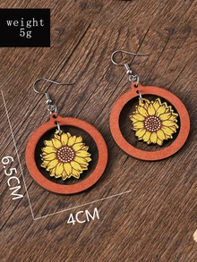 Sunflower Pattern Round Drop Earrings - Multicolor - View 3