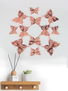 12入組3D鏤空蝴蝶貼紙 - 玫瑰金 - 查看 5
