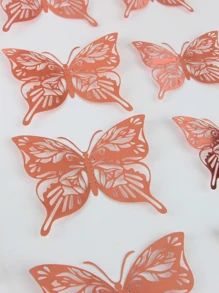 12入組3D鏤空蝴蝶貼紙 - 玫瑰金 - 查看 6