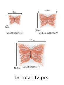 12入組3D鏤空蝴蝶貼紙 - 玫瑰金 - 查看 7