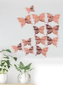 12入組3D鏤空蝴蝶貼紙 - 玫瑰金 - 查看 4
