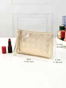 1 chiếc túi đựng mỹ phẩm bằng da PU màu ánh kim, túi đựng đồ trang điểm cầm tay di động, túi đựng dụng cụ làm đẹp, túi trang điểm, vật dụng cần thiết khi đi du lịch. - Vàng - Xem 5