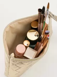 1 chiếc túi đựng mỹ phẩm bằng da PU màu ánh kim, túi đựng đồ trang điểm cầm tay di động, túi đựng dụng cụ làm đẹp, túi trang điểm, vật dụng cần thiết khi đi du lịch. - Vàng - Xem 4