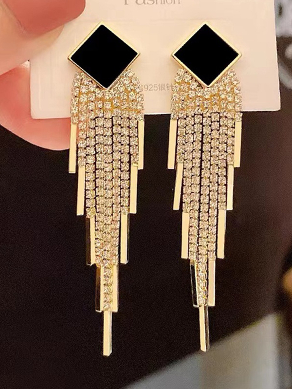 A pair of rhinestone long tassel earrings with thin chic chic accessorize earrings