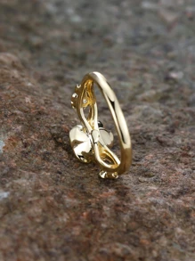 1pc Three Rose Design Synthetic Opal & Rhinestone Decor Ring, Perfect Gift For Date Or Lover - Yellow Gold - View 5