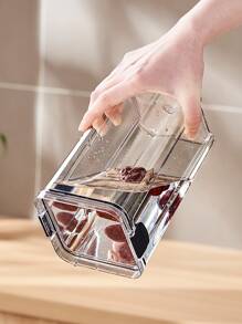 1pc Square Transparent Storage Container, Modern Food Preservation Box, Kitchen Grain And Miscellaneous Storage Jar, Thickened Sealed Dry Fruit Jar - Clear - View 3