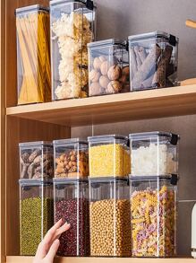 1pc Square Transparent Storage Container, Modern Food Preservation Box, Kitchen Grain And Miscellaneous Storage Jar, Thickened Sealed Dry Fruit Jar - Clear - View 4