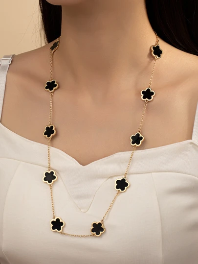 1入組幾何花卉圖案油滴裝飾長項鍊