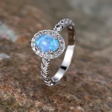 1入組復古風格編織橢圓形帶四爪鑲,人造蛋白石和方晶鋯石裝飾女士們時尚首飾類戒指,理想適用於日期,派對和浪漫禮物 - 藍色 - 查看 5