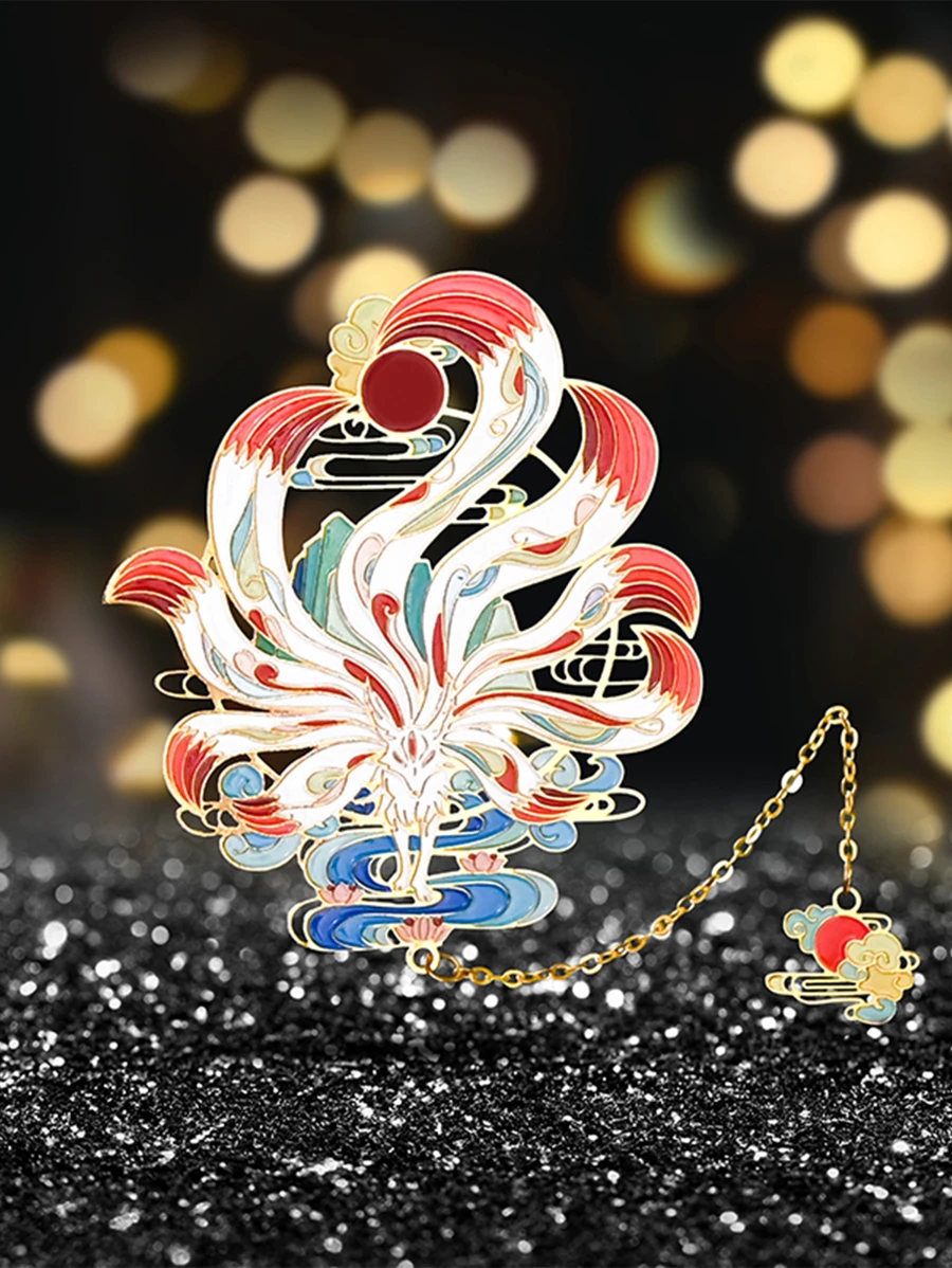 精致金屬九尾狐造型書籤禮盒裝,適合節日贈送給朋友、老師、同學、家人等 - 彩色 - 查看 1