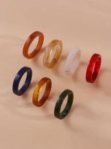 7pcs Retro & Elegant Resin Women's Rings With European And American Style - Multicolor - View 2