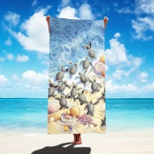 1入組海龜圖案沙灘巾,超細纖維矩形旅行沙灘巾適用於游泳,潛水,夏天 - 藍色 - 查看 1