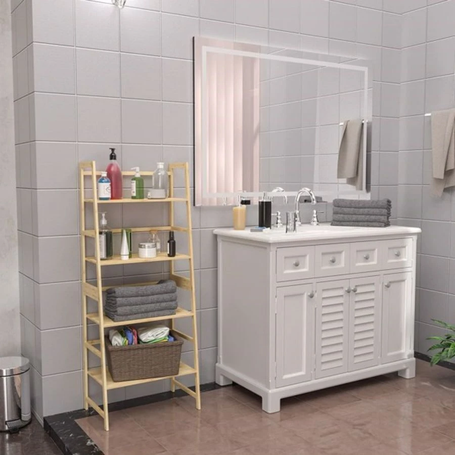 Bookshelf, Ladder Shelf, 4 Tier Tall Bookcase, Modern Open Book Case for Bedroom, Living Room, Office (Bamboo) - Màu be - Xem 1