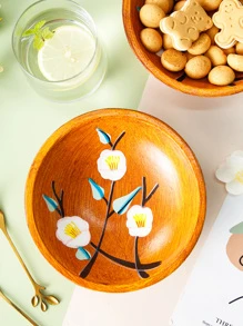 Wooden Country Style Flower Pattern Snack Bowl - Brown - View 6