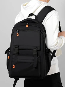休閒商務男士旅行後背包帶大容量,簡約風學生書包書包返校電腦雙肩包通勤輕便