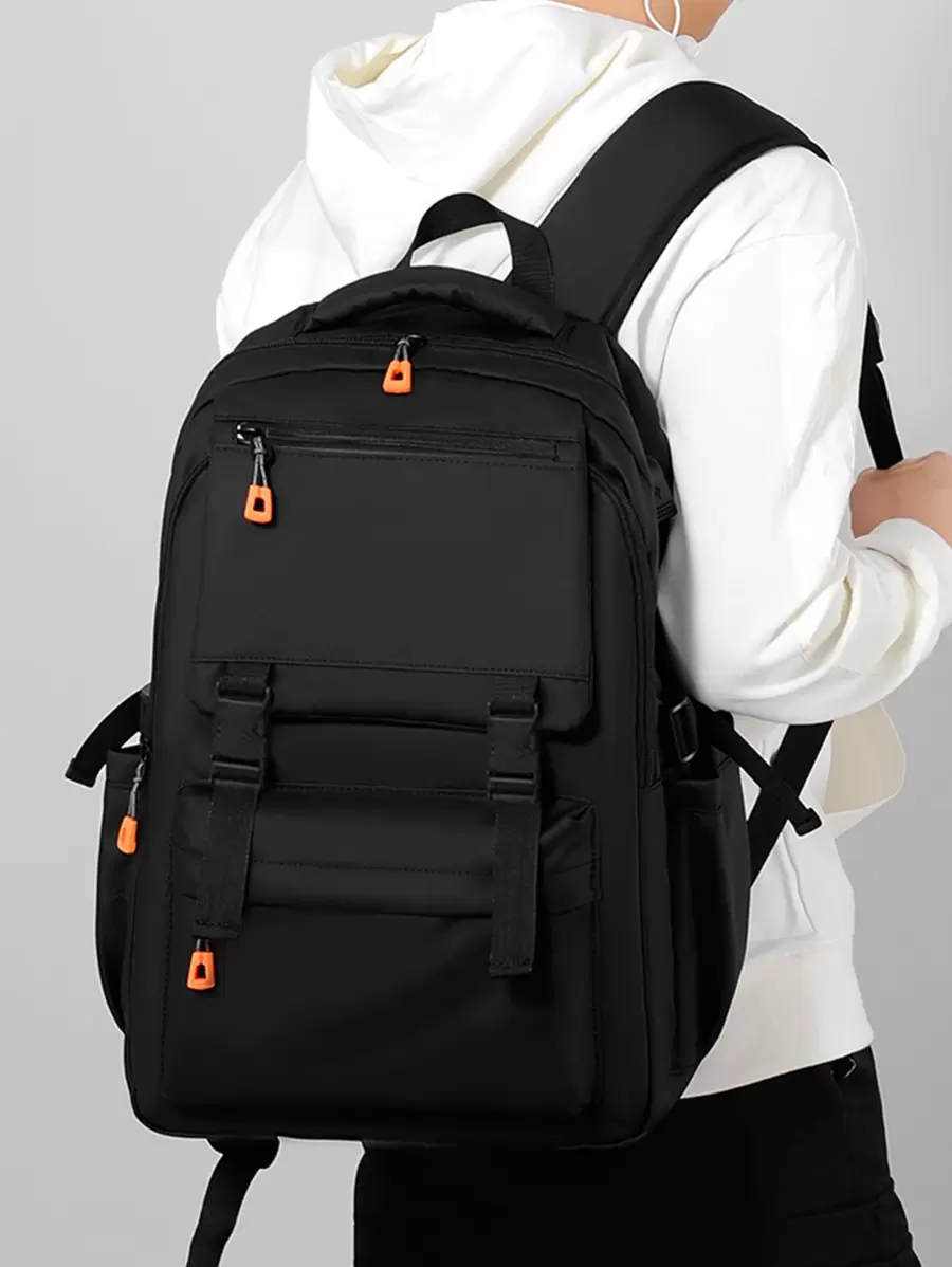 休閒商務男士旅行後背包帶大容量,簡約風學生書包書包返校電腦雙肩包通勤輕便