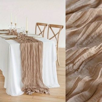 1pc Crinkle Crumpled Hemmed Table Runner, Bohemian Style Decoration For Wedding, Birthday Party, Get-Together
