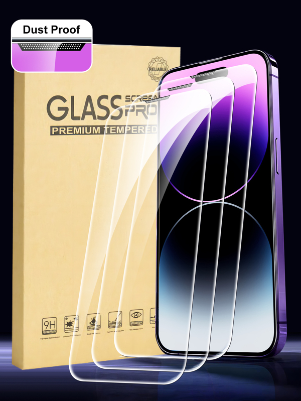 3pcs Full Coverage Anti-Dust IPhone 14 6.1" / IPhone 13 / IPhone 13 Pro 6.1" / IPhone 15 / IPhone 15 Pro Max / IPhone 16 / IPhone 16 Pro / IPhone 16 Pro Max High Clarity Tempered Glass Screen Protectors