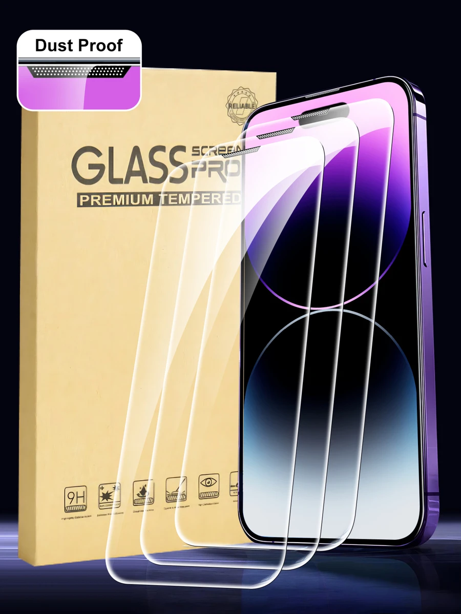3 件全覆盖防尘 iPhone 14 6.1 英寸 / iPhone 13 / iPhone 13 Pro 6.1 英寸 / iPhone 15 / iPhone 15 Pro Max / iPhone 16 / iPhone 16 Pro / iPhone 16 Pro Max 高清晰度钢化玻璃屏幕保护膜 - 無色 - 查看 1