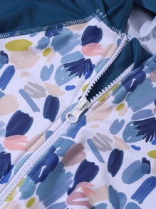 Baby Colourblock Zipper Front Hooded One Piece Swimsuit - Multicolor - View 4