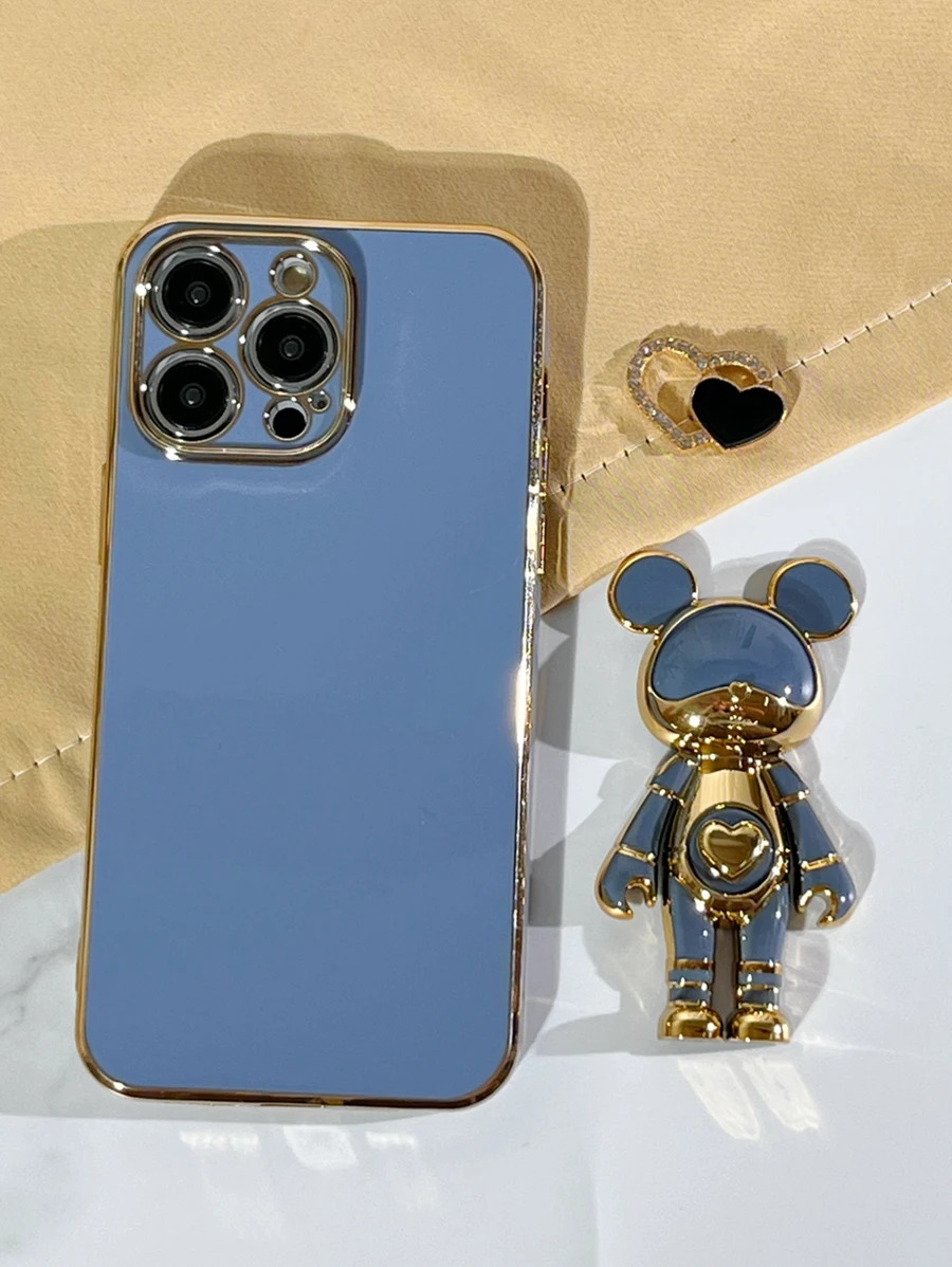 Plain Phone Case With Astronaut Design Phone Holder - Blue - View 1