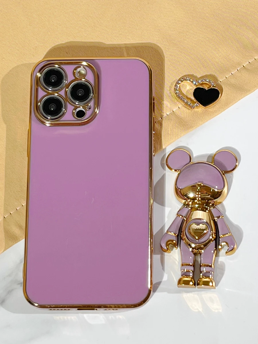 Plain Phone Case With Bear Pendant - Purple - View 1