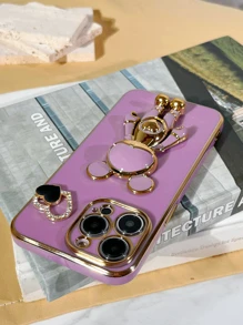 Plain Phone Case With Bear Pendant - Purple - View 2