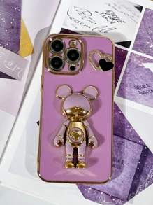 Plain Phone Case With Bear Pendant - Purple - View 6