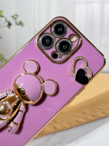 Plain Phone Case With Bear Pendant - Purple - View 3