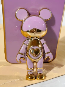 Plain Phone Case With Bear Pendant - Purple - View 4