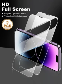 5pcs/Pack Full Coverage Anti-Dust Film Screen Protector, High Definition Tempered Glass Compatible With Iphone 14 6.1"/IPhone 13/IPhone 13 Pro 6.1"/IPhone 15/IPhone 15 Pro Max/IPhone 16/IPhone 16 Pro/IPhone 16 Pro Max - Clear - View 2
