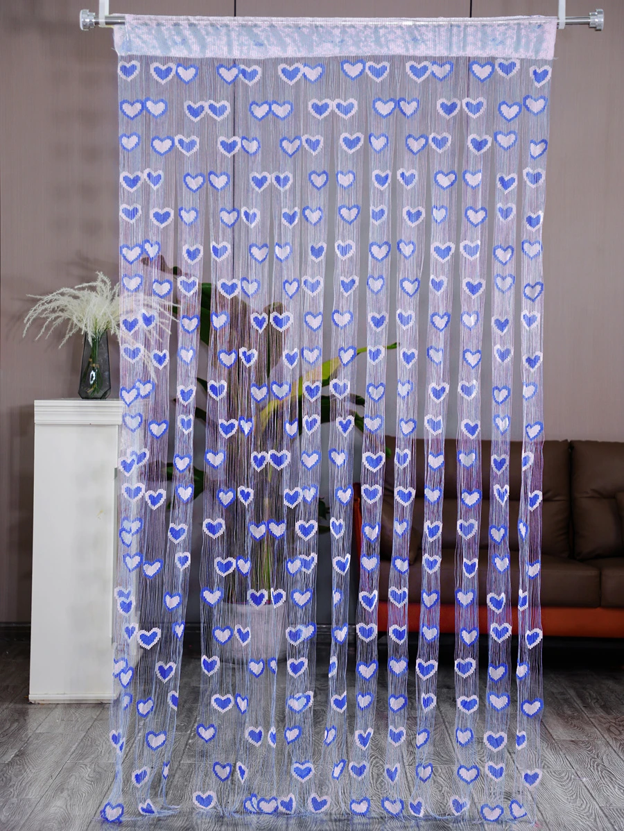 1pc Cute Romantic Dual-Color Heart String Tassel Curtain, 39.37in X 78.74in, Decorative Curtain, Suitable For Kindergarten Decoration - Royal Blue - View 1