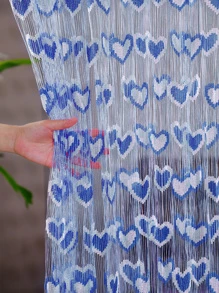 1pc Cute Romantic Dual-Color Heart String Tassel Curtain, 39.37in X 78.74in, Decorative Curtain, Suitable For Kindergarten Decoration - Royal Blue - View 4