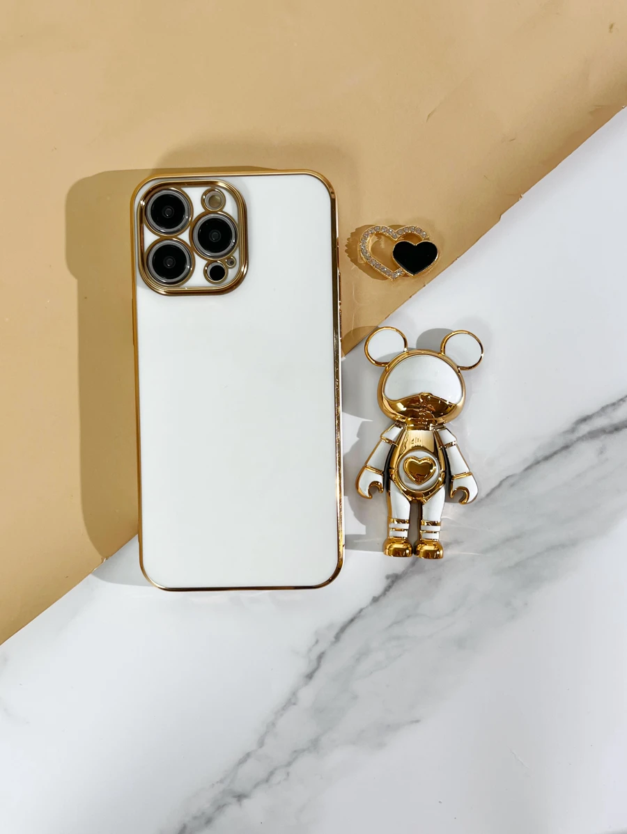 Plating Phone Case With Astronaut Design Phone Holder - White - View 1