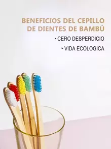 Cepillo de Dientes Bambú Biodegradable Ecológico Surtido - Juego de Cepillos Dentales de Madera Natural  y Resistentes - Cepillos de Bambú Amigables con el Medio Ambiente - Multicolor - Ver 3