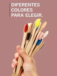 Cepillo de Dientes Bambú Biodegradable Ecológico Surtido - Juego de Cepillos Dentales de Madera Natural  y Resistentes - Cepillos de Bambú Amigables con el Medio Ambiente - Multicolor - Ver 2