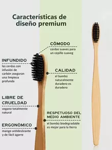 Cepillo de Dientes Bambú Biodegradable Ecológico Surtido - Juego de Cepillos Dentales de Madera Natural  y Resistentes - Cepillos de Bambú Amigables con el Medio Ambiente - Multicolor - Ver 7