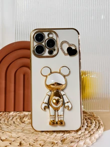 Plating Phone Case With Astronaut Design Phone Holder - White - View 5