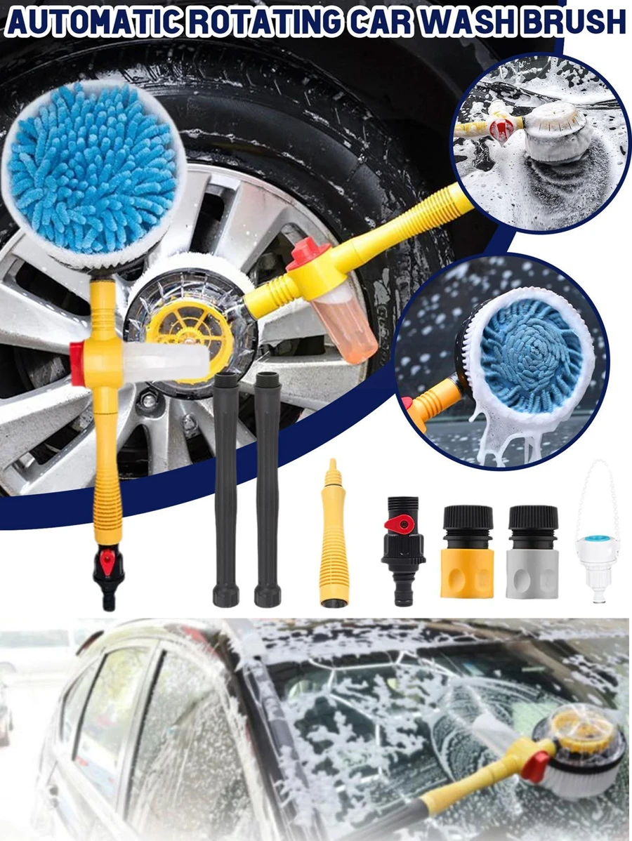 360° Automatic Rotating Car Wash Brush With High Pressure Foam Box Cleaning, Home Use Portable Car Washing Brush With Extendable Handle - Multicolor - View 1