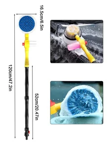 360° Automatic Rotating Car Wash Brush With High Pressure Foam Box Cleaning, Home Use Portable Car Washing Brush With Extendable Handle - Multicolor - View 4